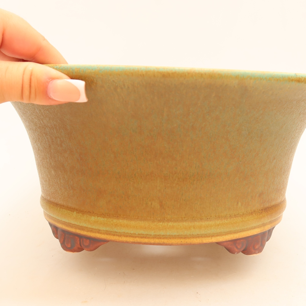 Ceramic bonsai pot, 24.5 x 24.5 x 11 cm, green