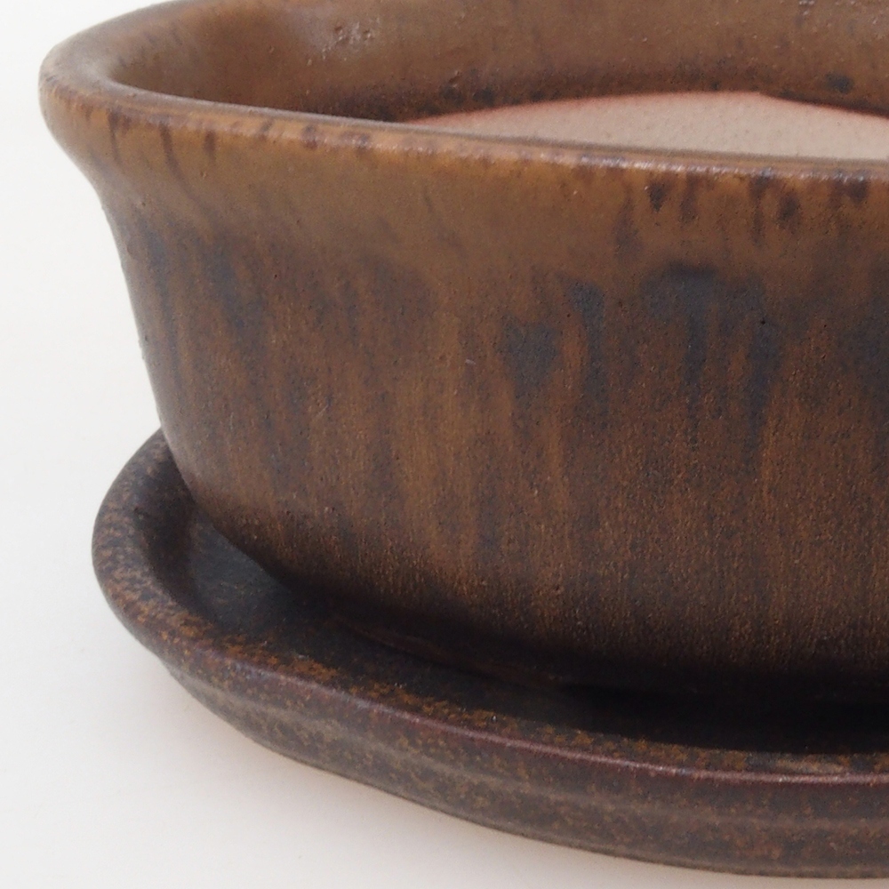 Bonsai pot + saucer H05 - 11 x 8 x 4 cm. - brown