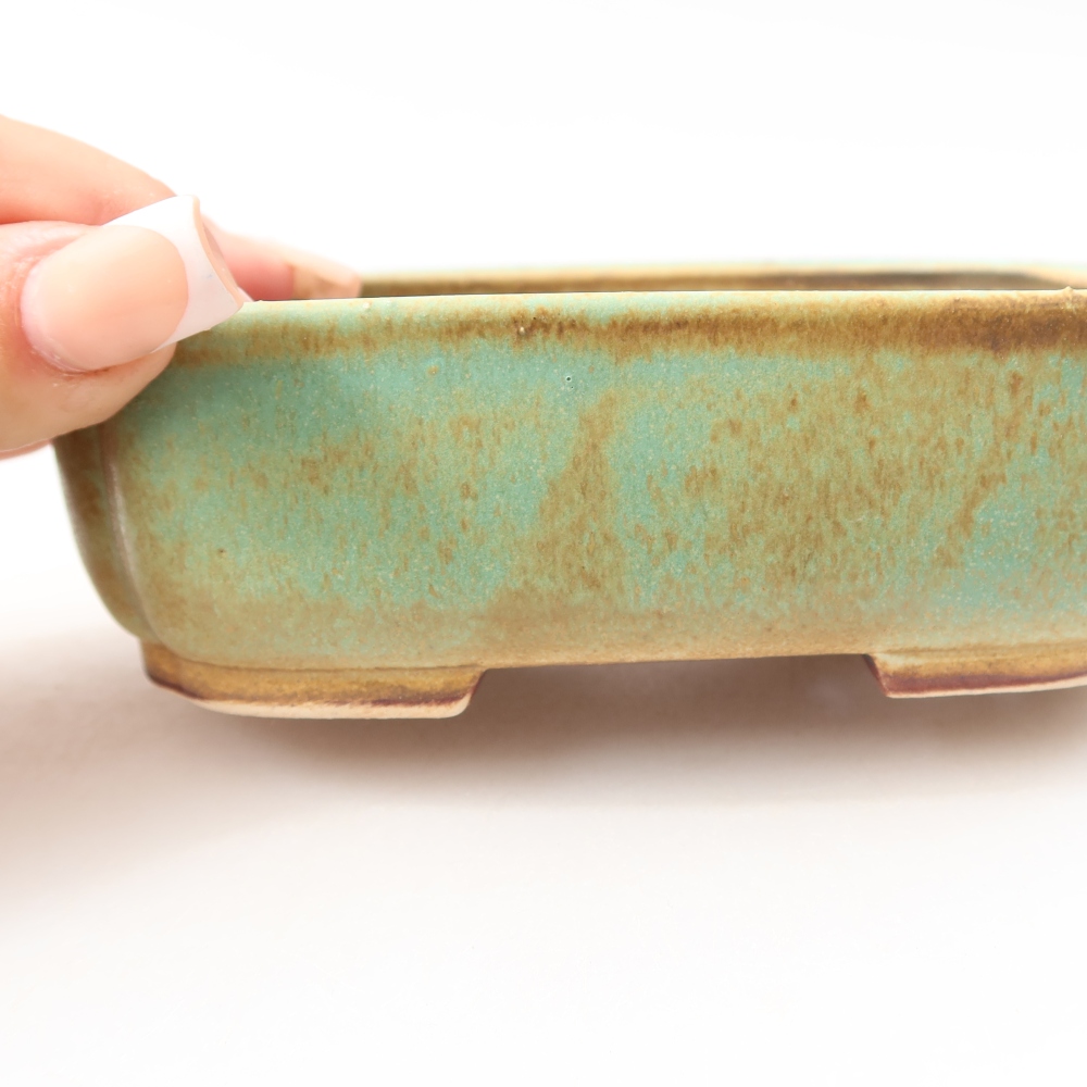 Ceramic bonsai pot, 14 x 12 x 4 cm, green