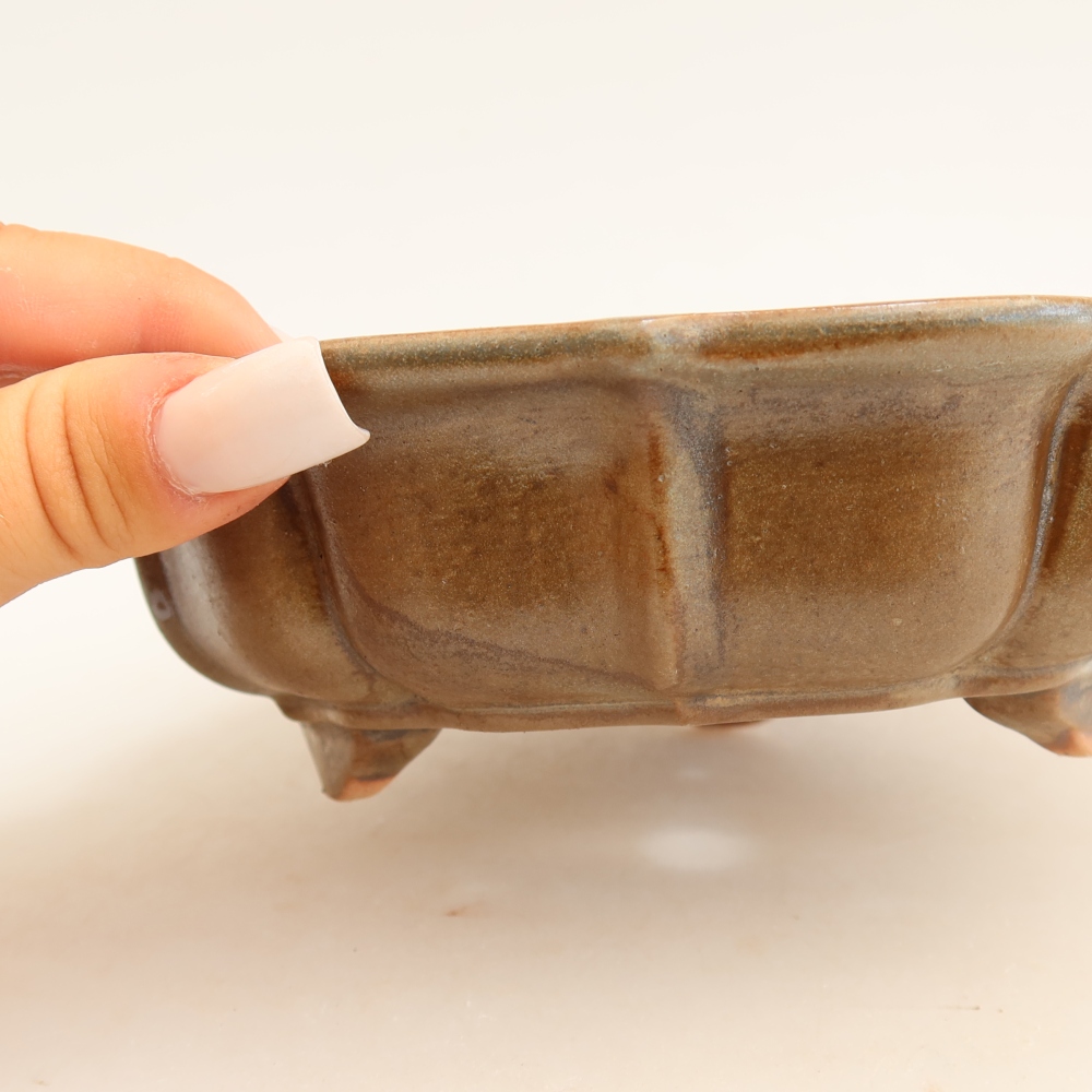 Ceramic bonsai pot, 18.5 x 18.5 x 5 cm, brown
