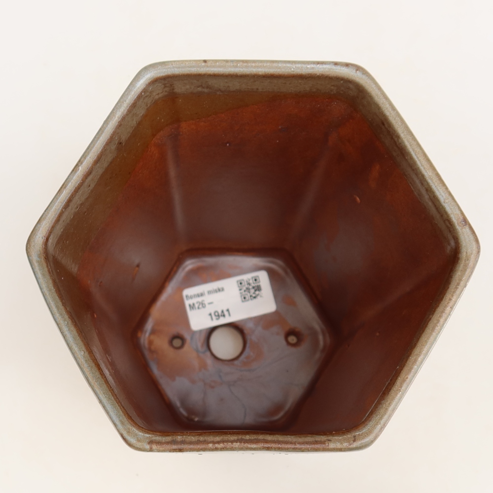 Ceramic bonsai pot, 13 x 12 x 17 cm, brown-blue