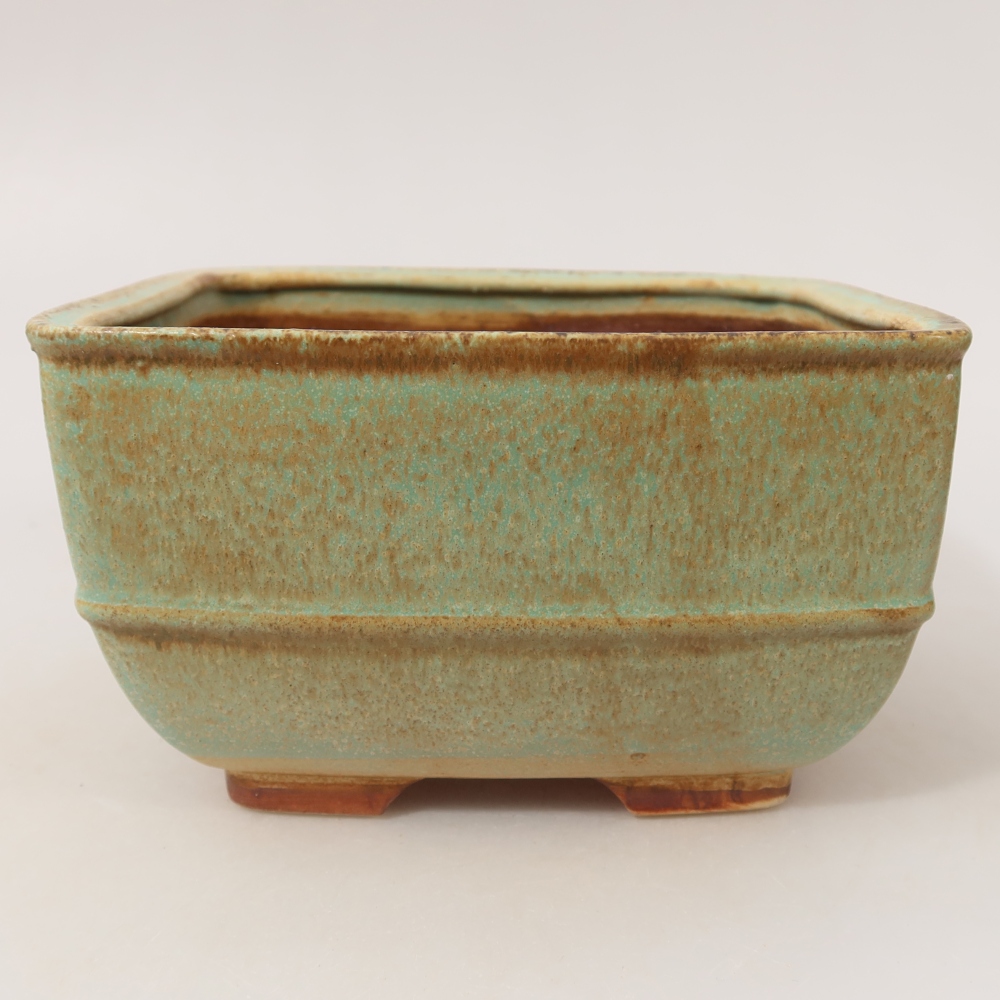 Ceramic bonsai pot, 16.5 x 16.5 x 9.5 cm, green