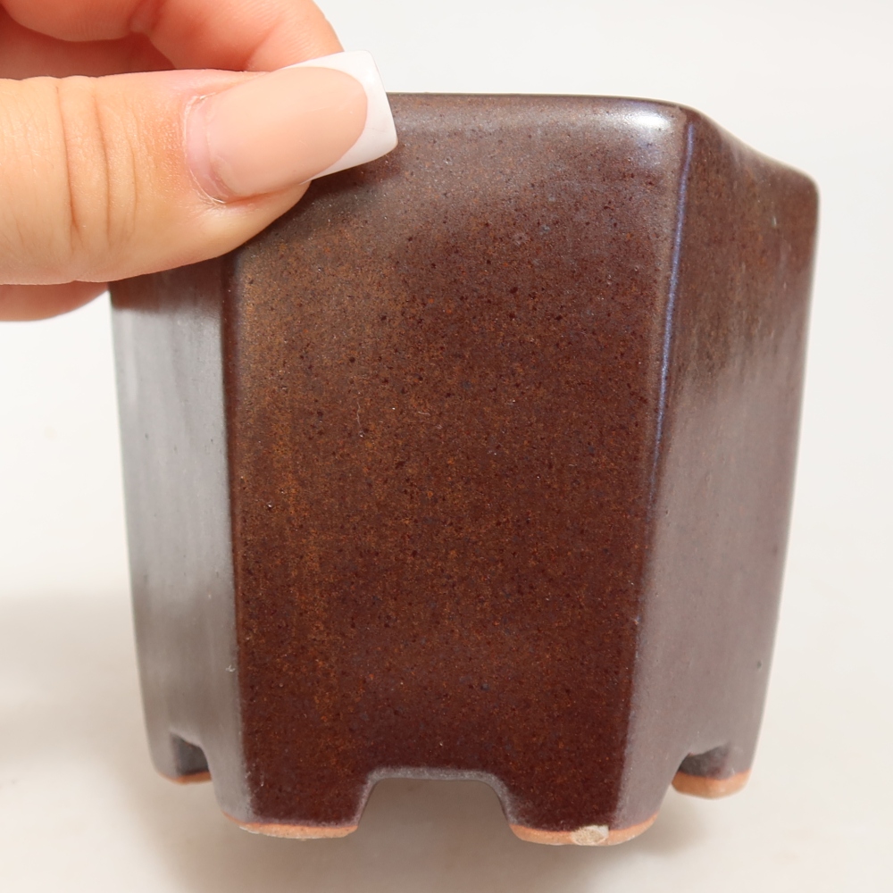 Ceramic bonsai pot, 9 x 8.5 x 8 cm, brown