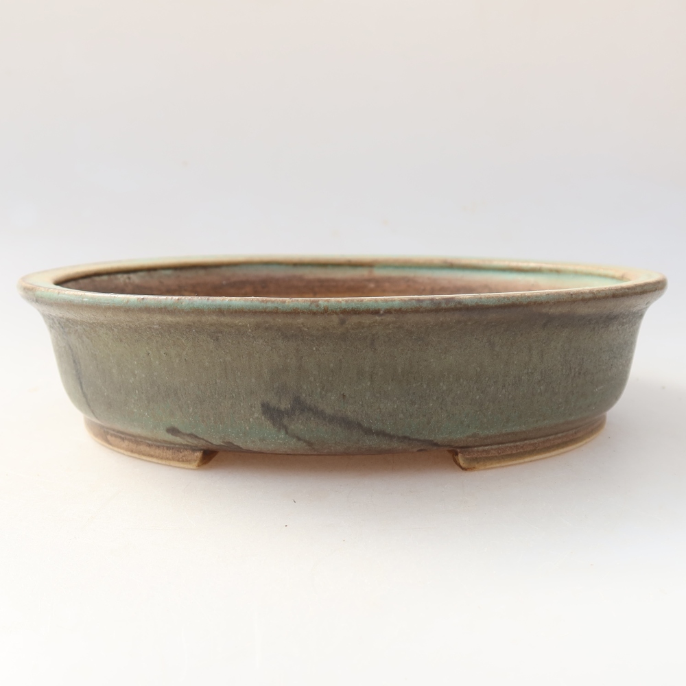 Ceramic bonsai pot, 21 x 19 x 5 cm, green