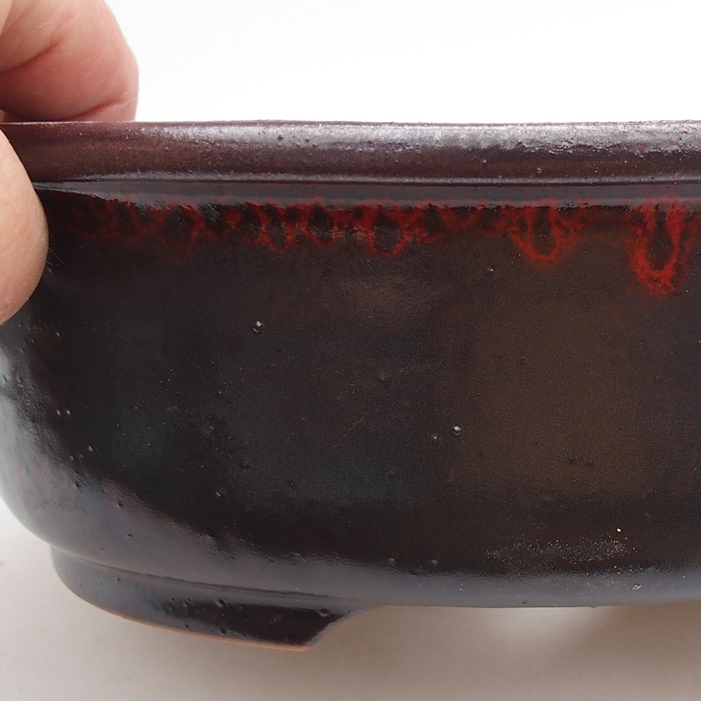 Ceramic bonsai bowl 23 x 19 x 7 cm, red-black