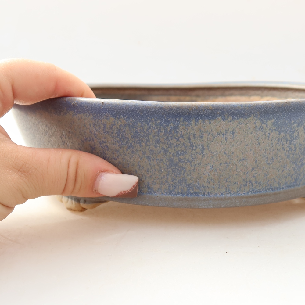 Ceramic bonsai pot, 21.5 x 21.5 x 6 cm, blue