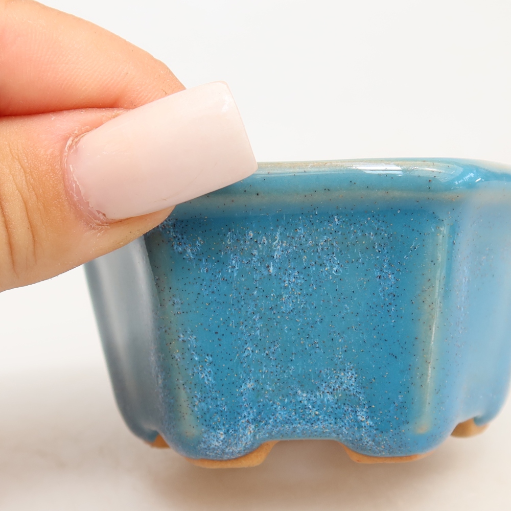 Ceramic bonsai pot, 7.5 x 7 x 4 cm, blue