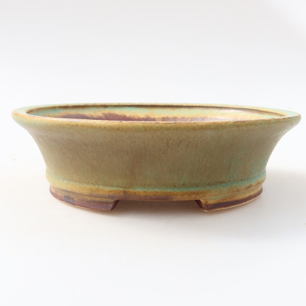 Ceramic bonsai pot, 14.5 x 13 x 4 cm, green