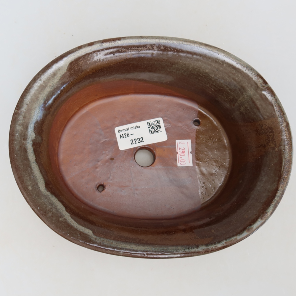 Ceramic bonsai pot, 19.5 x 15.5 x 6.5 cm, brown