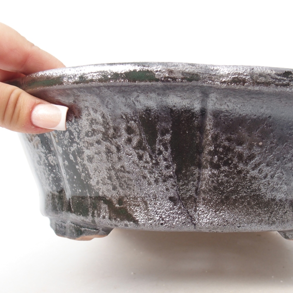 Ceramic bonsai bowl 26 x 26 x 8,5 cm, metallic green