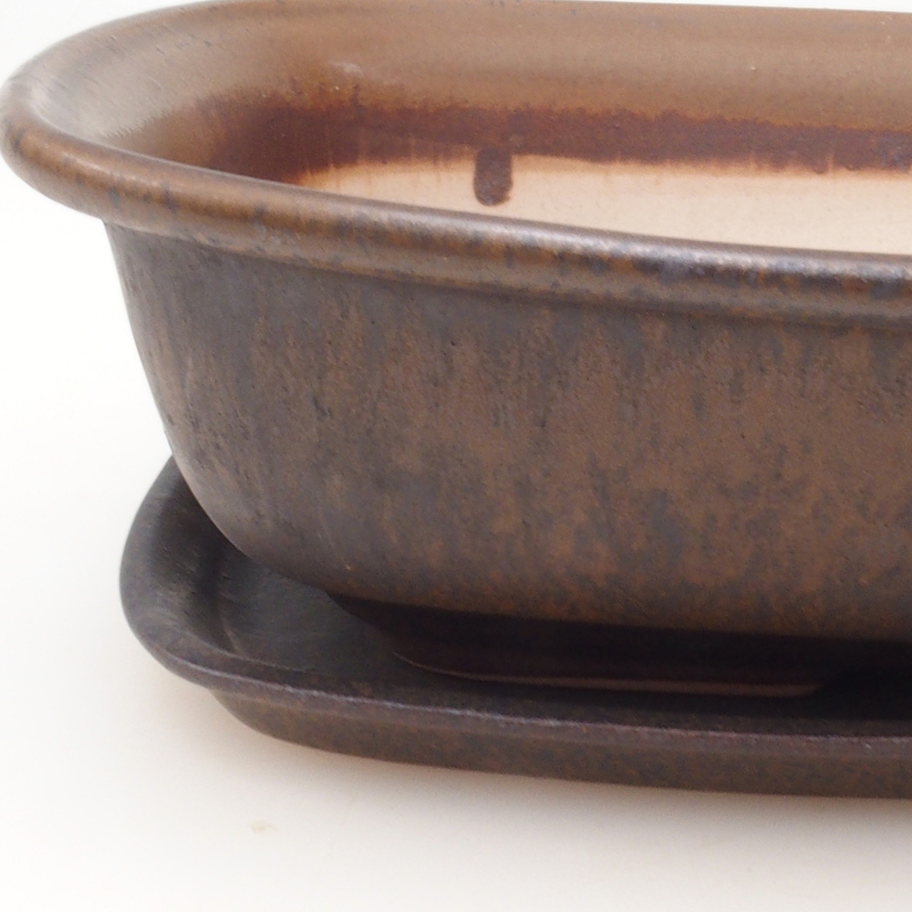 Bonsai pot + saucer H09 - 30 x 23 x 7.5 cm. - brown