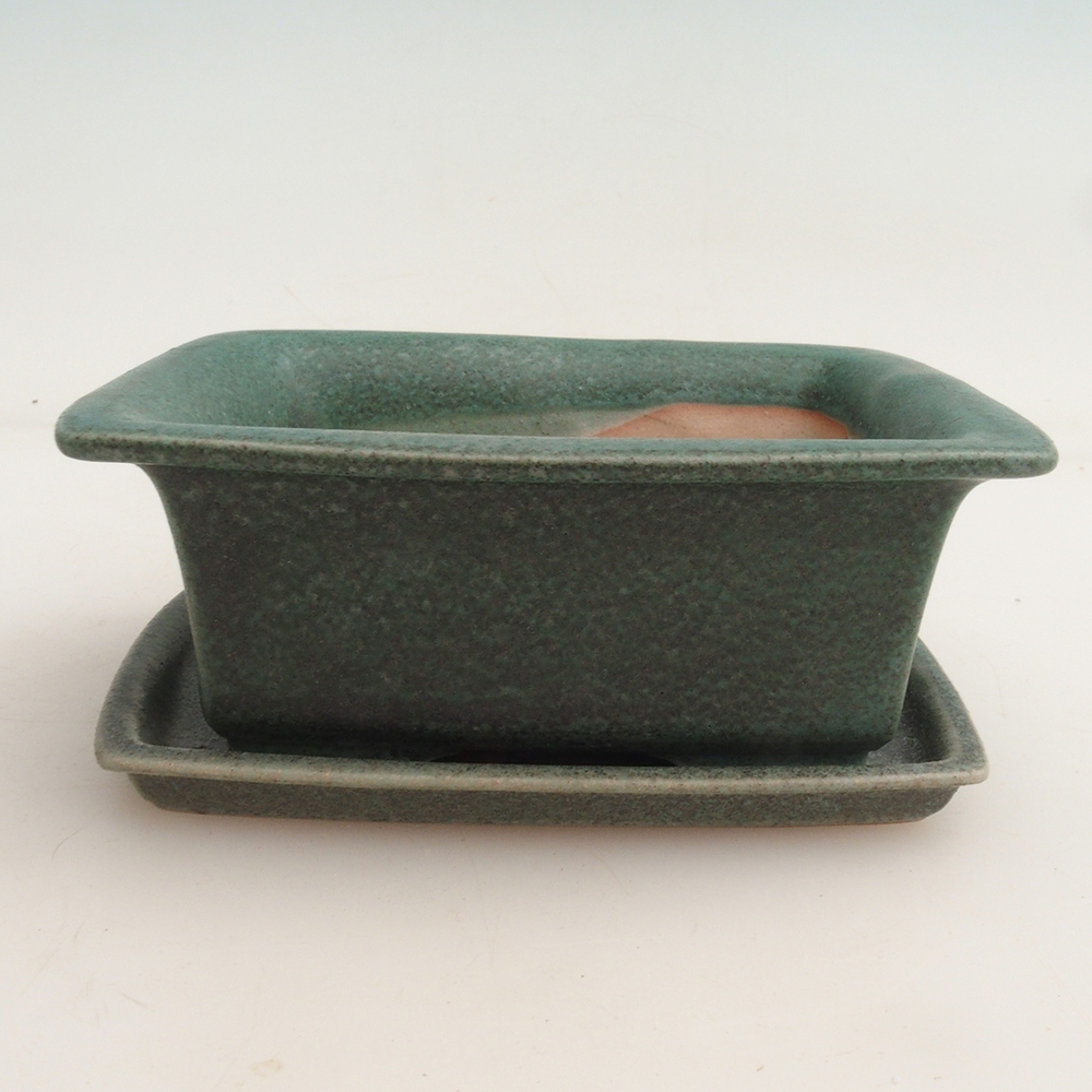 Bonsai bowl + saucer H11 - 11.5 x 10 x 4 cm. - green