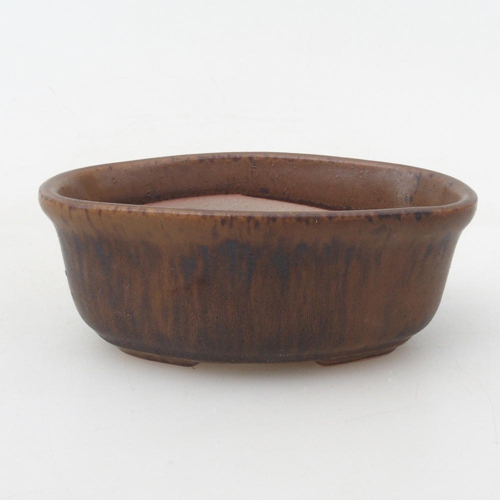 Bonsai pot + saucer H05 - 11 x 8 x 4 cm. - brown