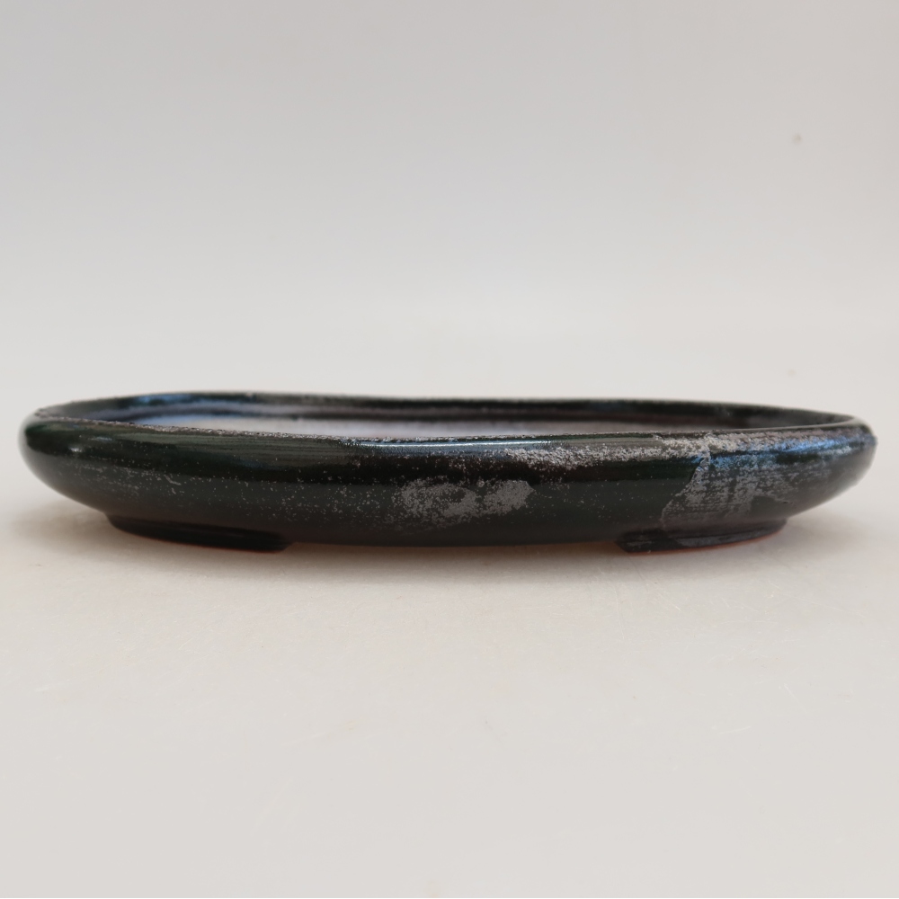 Ceramic bonsai pot, 22.5 x 16.5 x 3 cm, metallic green