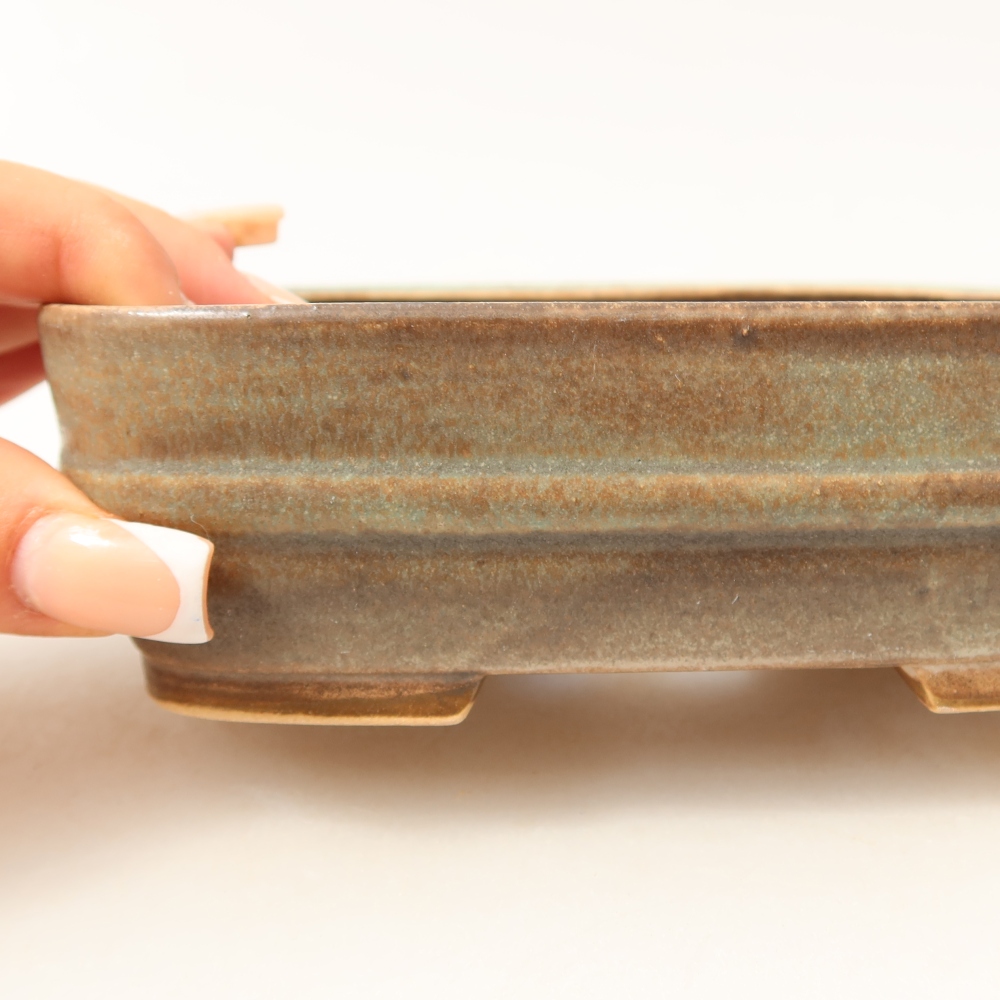 Ceramic bonsai pot, 14.5 x 11.5 x 4.5 cm, green