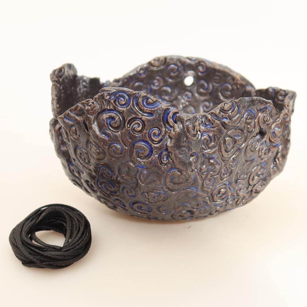 Ceramic Kokedama Pot, 12 x 11 x 7.5 cm, blue