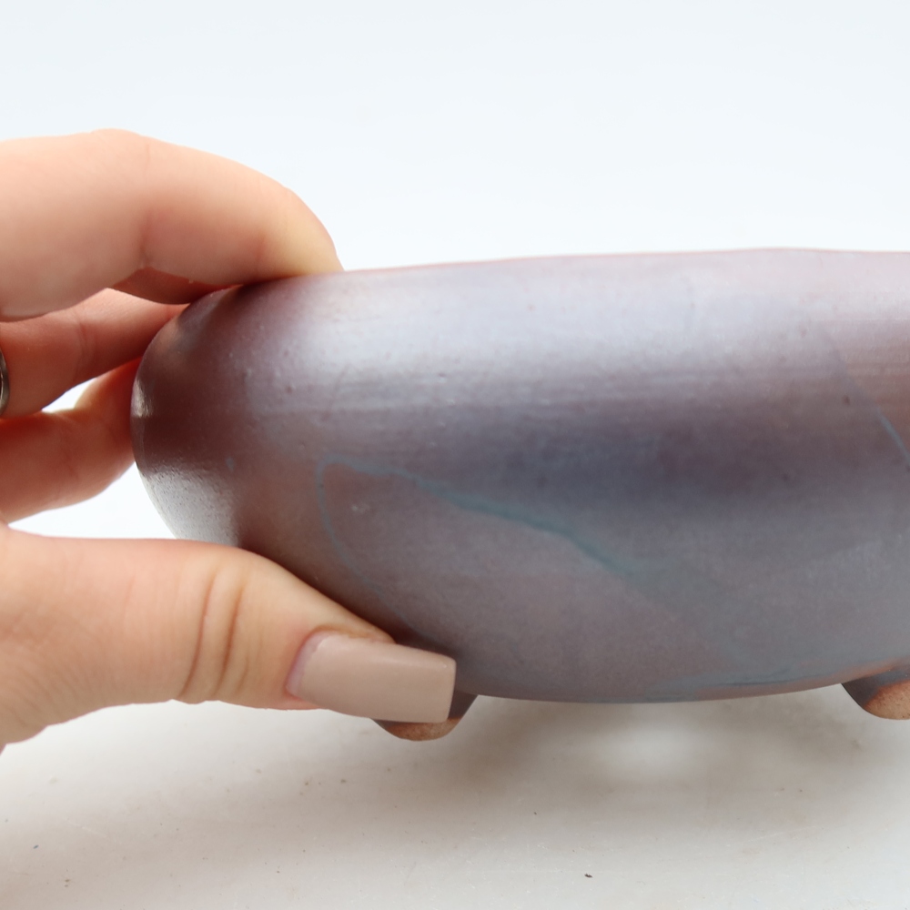 Ceramic bonsai pot, 15 x 15 x 6.5 cm, metallic color