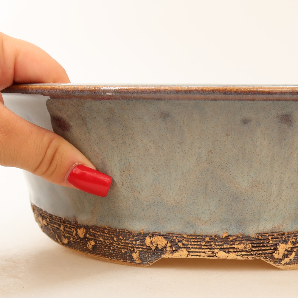 Ceramic bonsai pot, 31.5 x 31.5 x 9 cm, gray