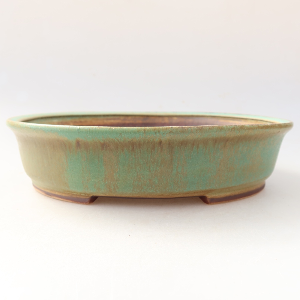 Ceramic bonsai pot, 21 x 19 x 5 cm, green