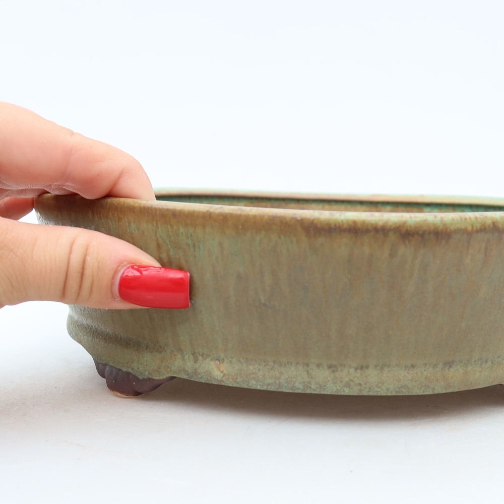 Ceramic bonsai bowl 21,5 x 21,5 x 6 cm, green