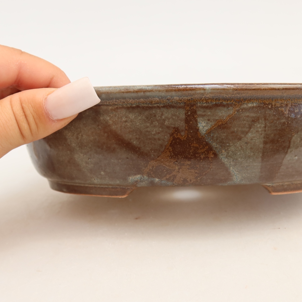 Ceramic bonsai pot, 19 x 14.5 x 5 cm, brown
