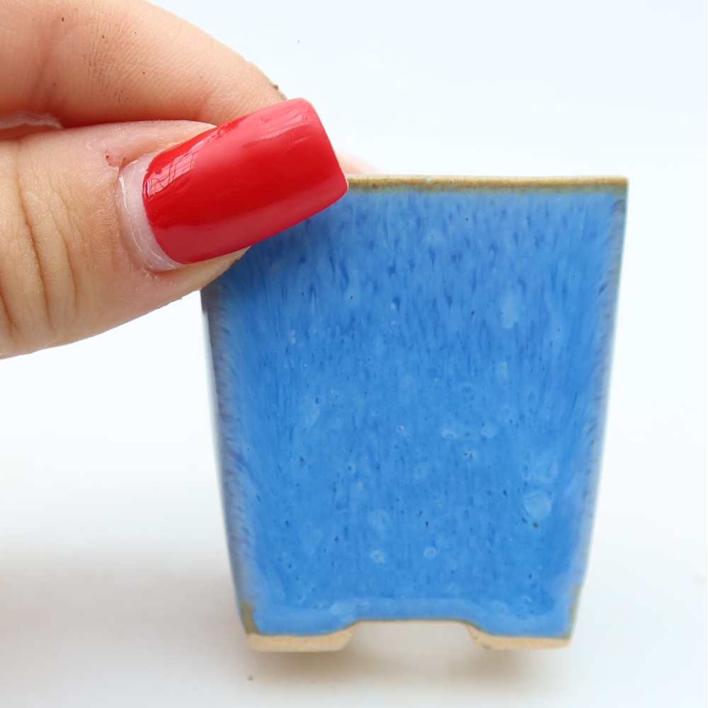 Ceramic bonsai pot, 4.5 x 4.5 x 5 cm, blue