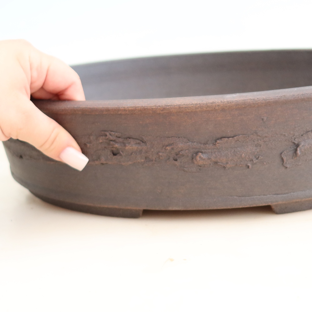 Ceramic bonsai pot, 37.5 x 30.5 x 8.5 cm, brown