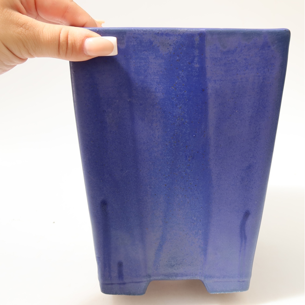 Ceramic bonsai pot, 15 x 15 x 19.5 cm, blue