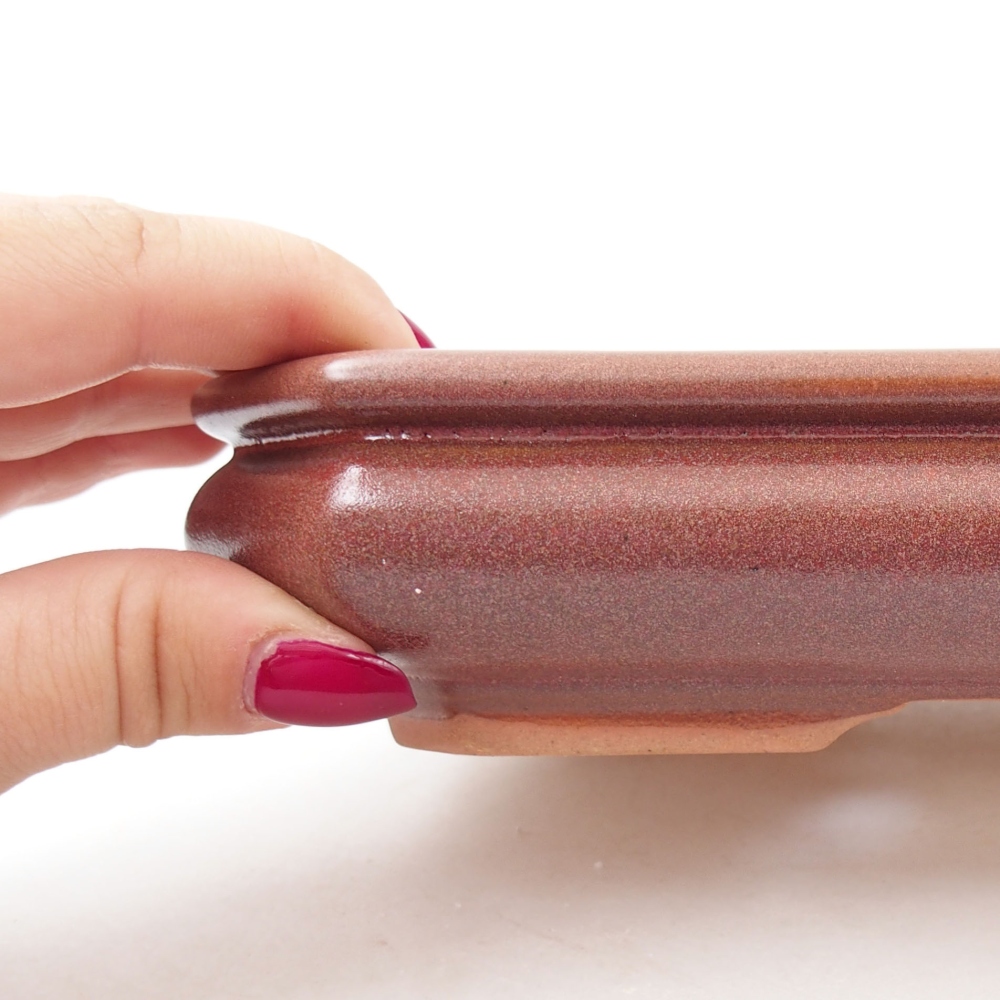 Ceramic bonsai bowl 18,5 x 13,5 x 4 cm, color burgundy