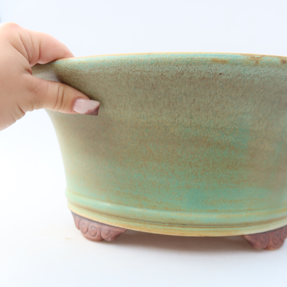 Ceramic bonsai pot, 31.5 x 31.5 x 14.5 cm, green