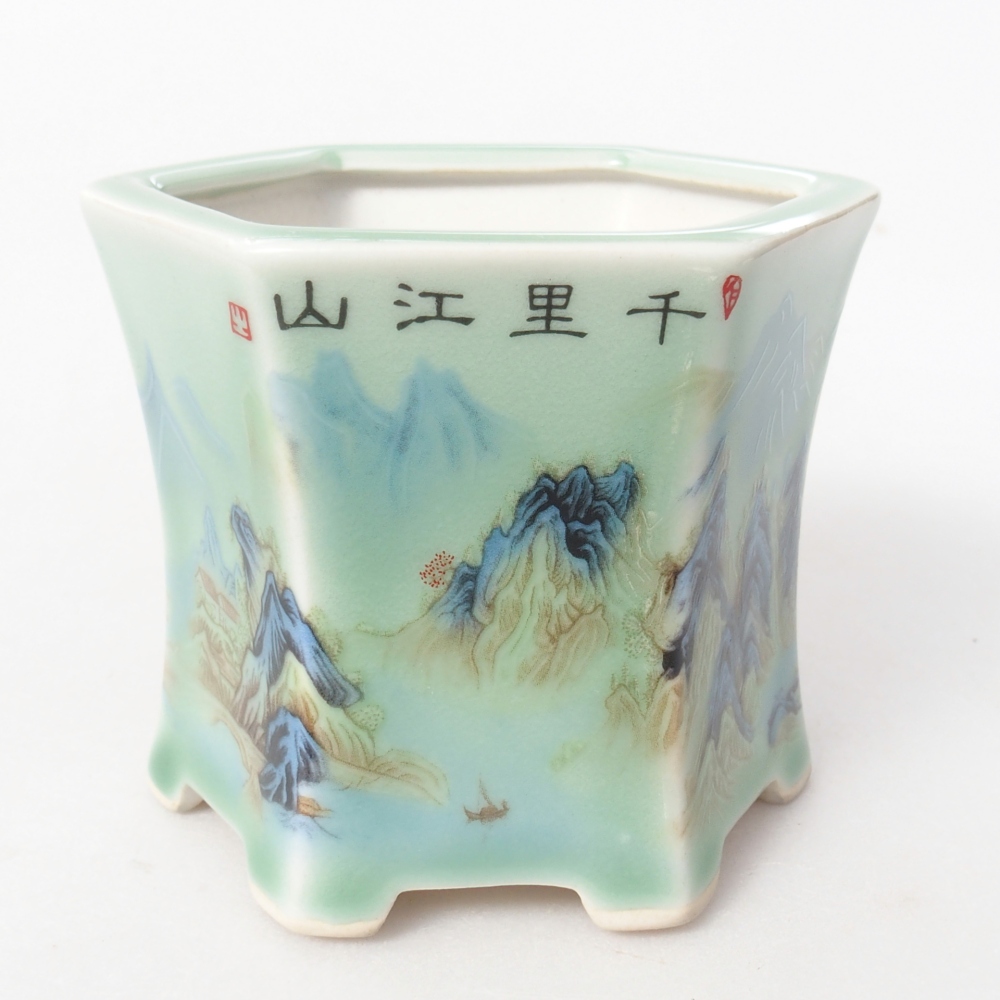 Ceramic bonsai bowl 10,5 x 9,5 x 8,5 cm, green