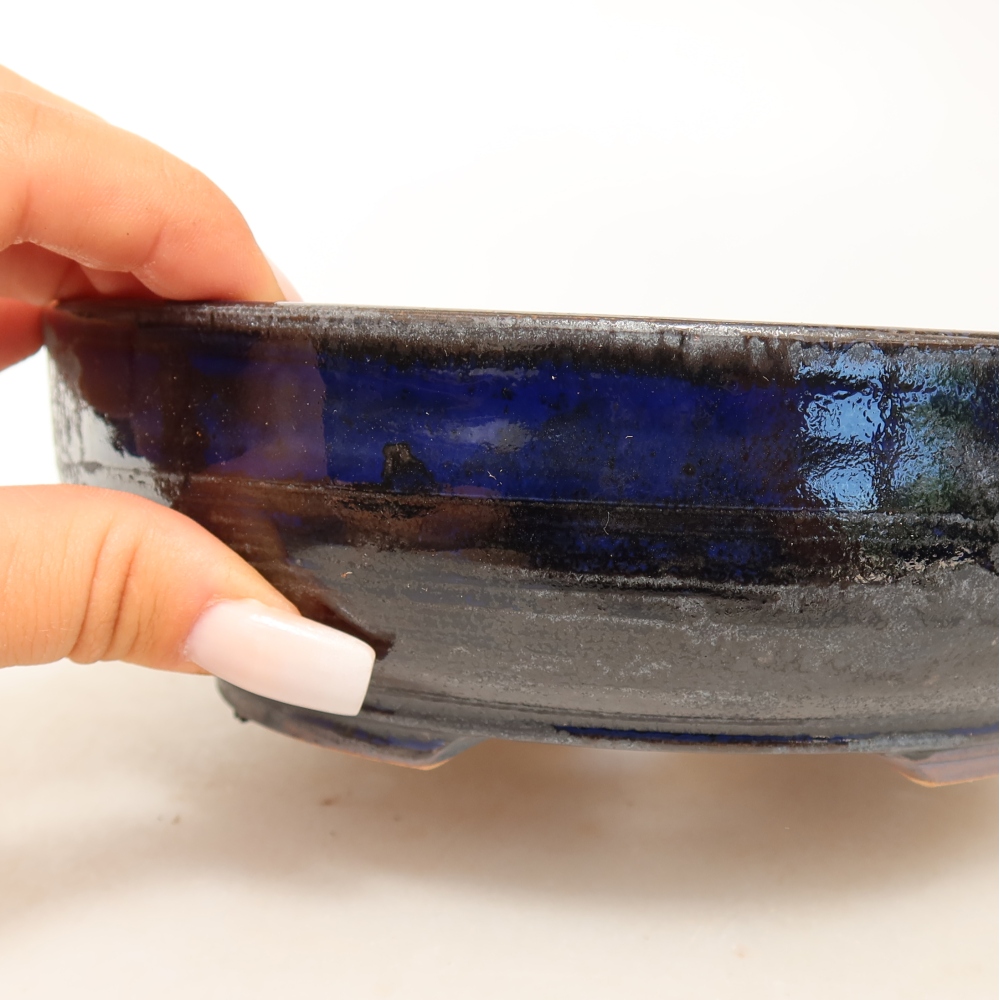 Ceramic bonsai pot, 18 x 18 x 5.5 cm, blue