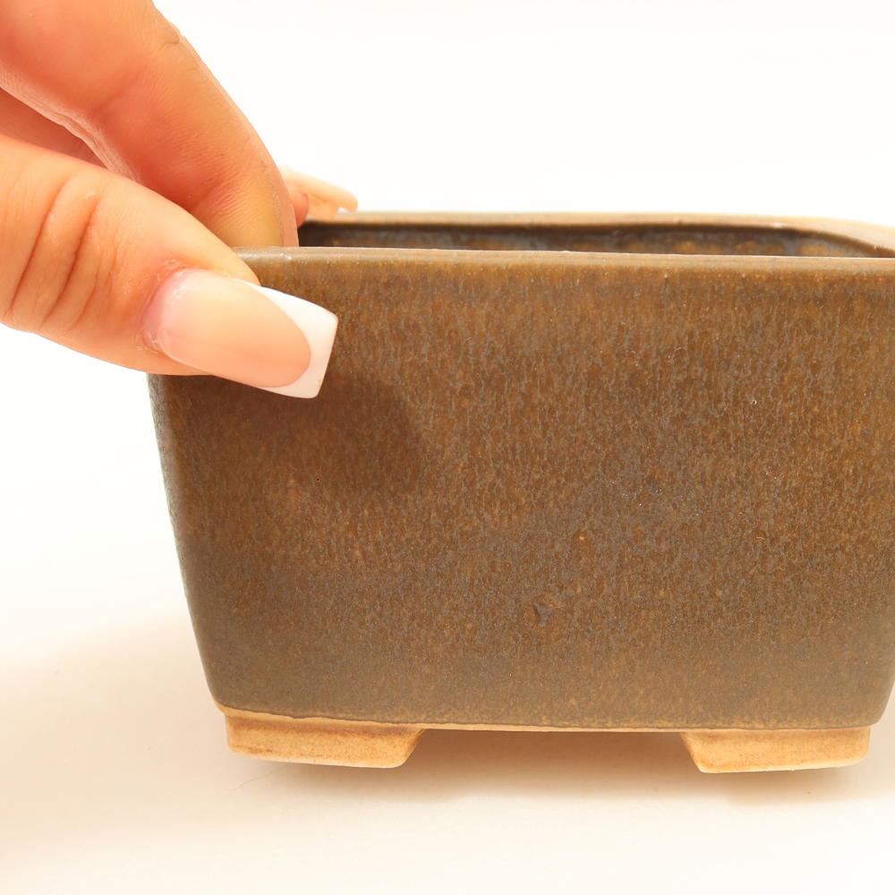 Ceramic bonsai pot, 10.5 x 10.5 x 7 cm, brown