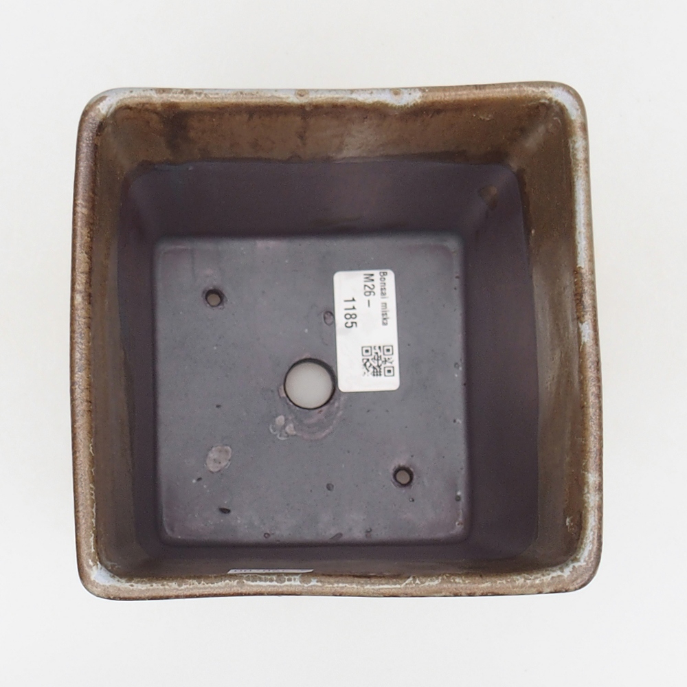 Ceramic bonsai bowl 13 x 13 x 13 cm, colour brown-green