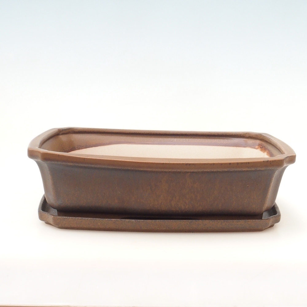 Bonsai pot + saucer H07 - 30 x 20.5 x 8 cm. - brown