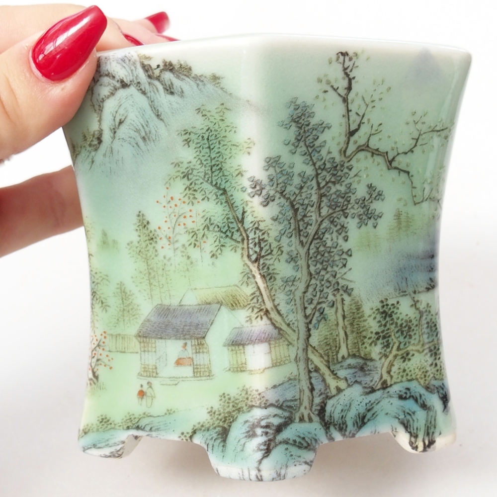 Ceramic bonsai bowl 10,5 x 9,5 x 8,5 cm, green
