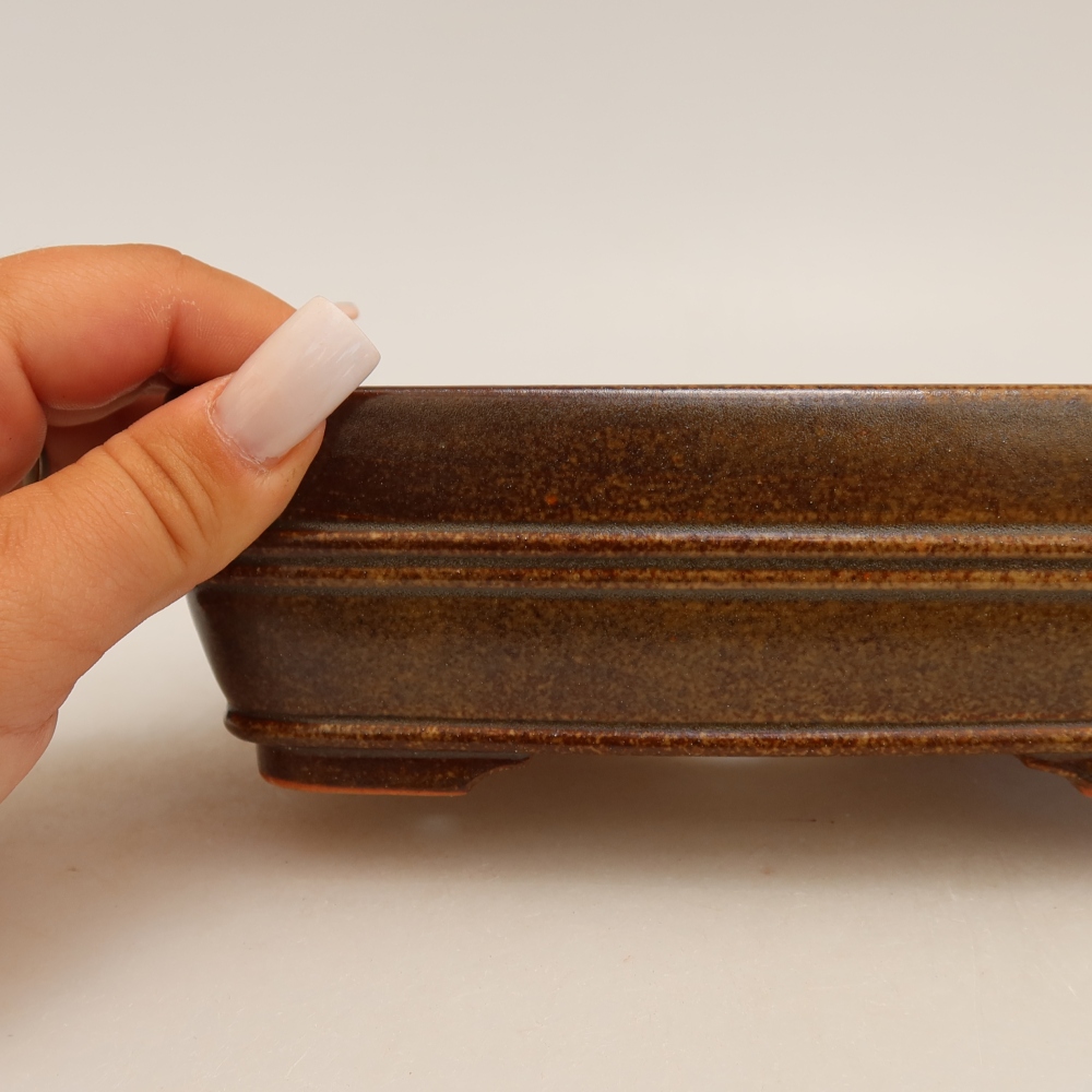 Ceramic bonsai pot, 17 x 12.5 x 5.5 cm, brown