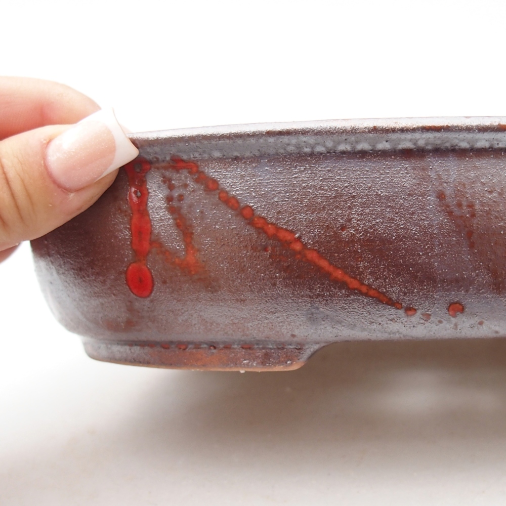 Ceramic bonsai bowl 22 x 17 x 5 cm, metallic red