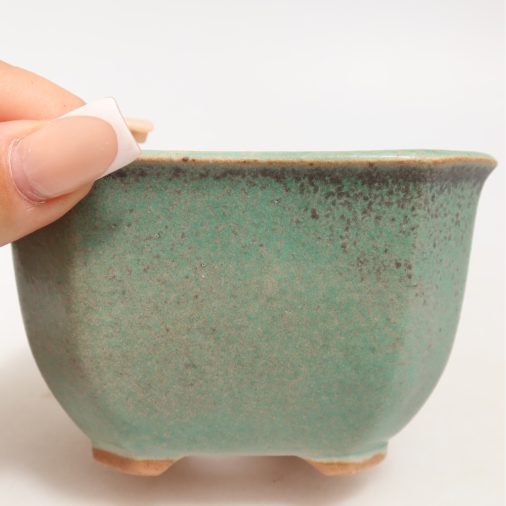 Ceramic bonsai pot, 10 x 10 x 6.5 cm, green