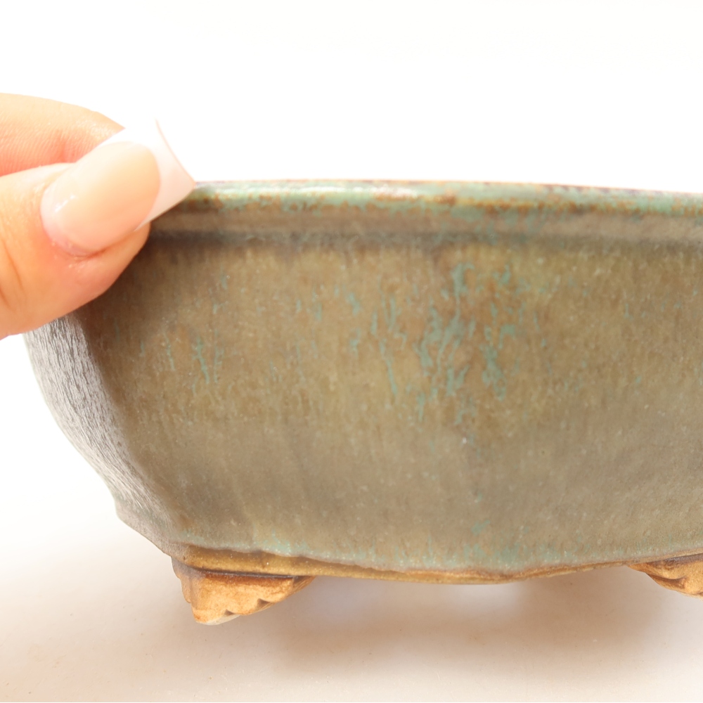 Ceramic bonsai pot, 17 x 16 x 6.5 cm, green