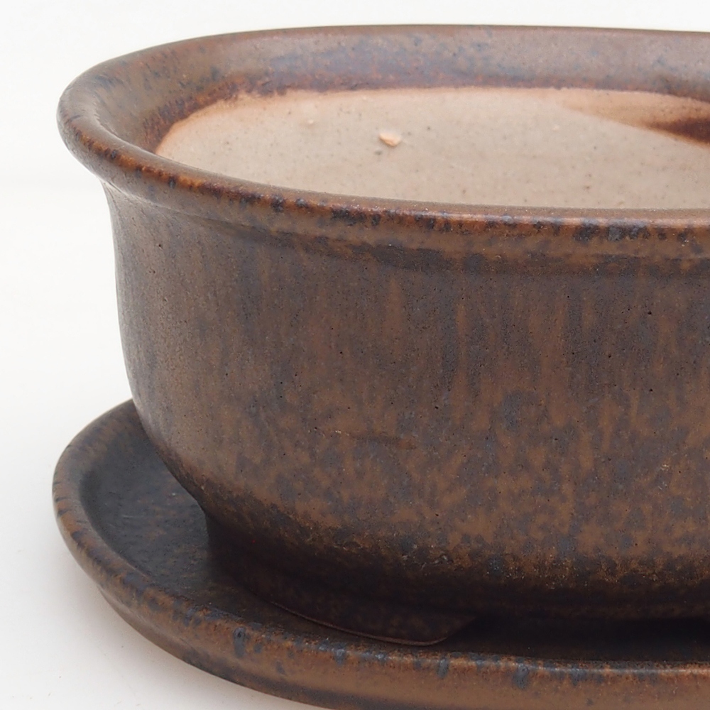 Bonsai bowl + saucer H30 - 12 x 10,5 x 5,5 cm. - brown