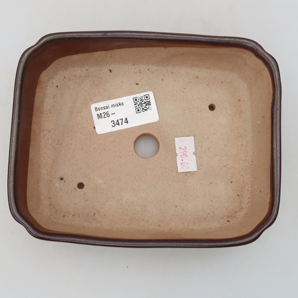 Ceramic bonsai pot, 15 x 12.5 x 4.5 cm, brown