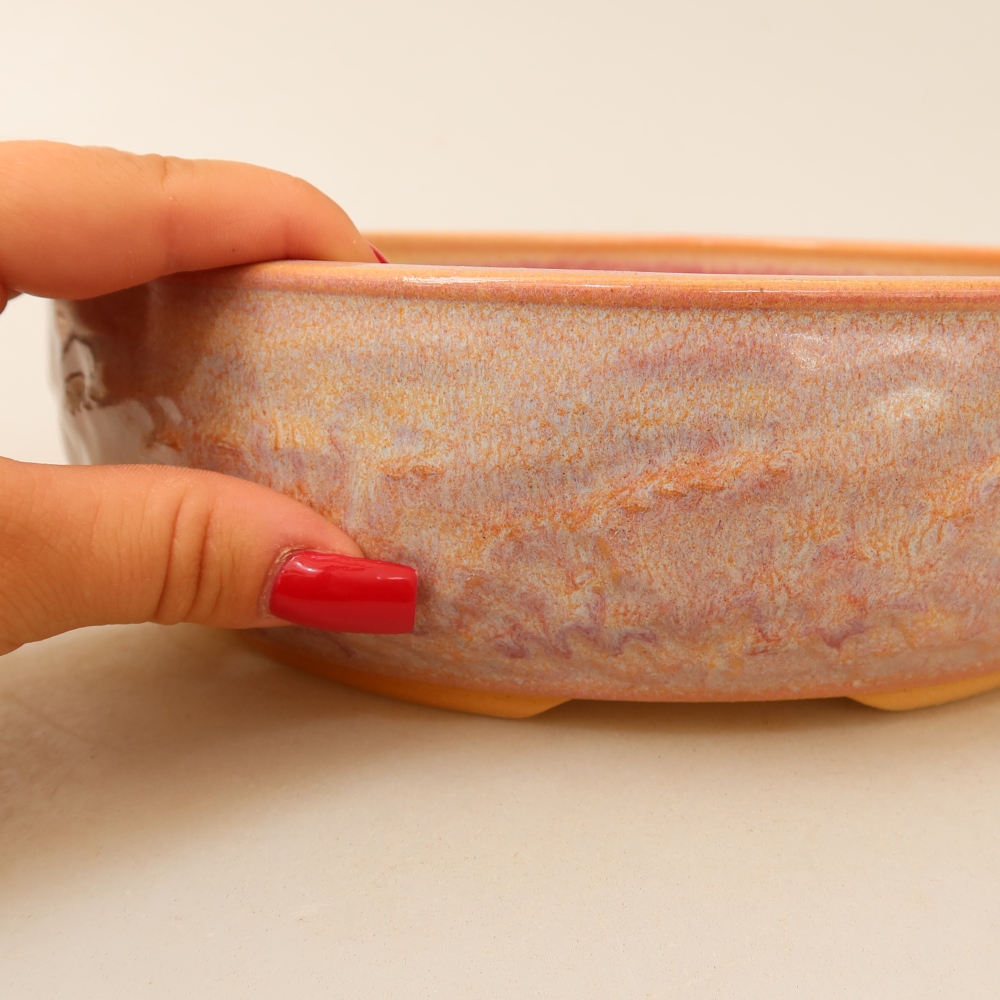 Ceramic bonsai pot, 22.5 x 22.5 x 7 cm, pink