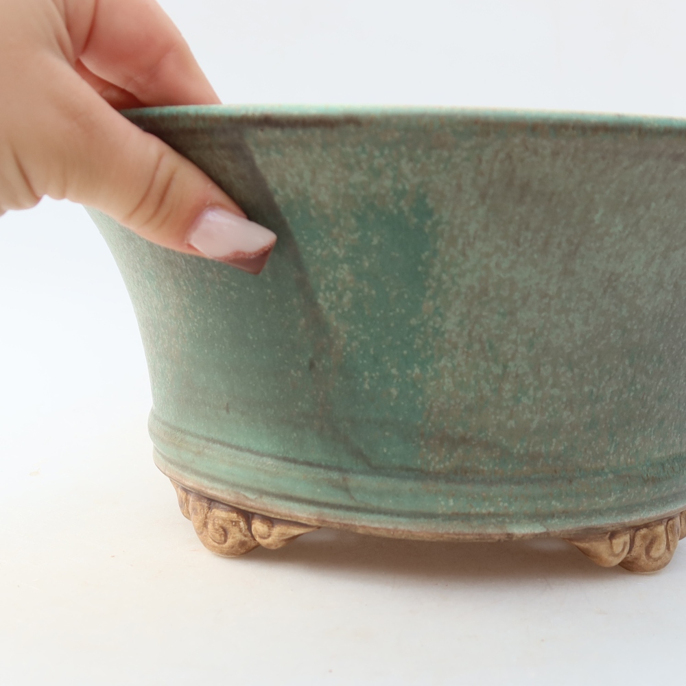 Ceramic bonsai pot, 24.5 x 24.5 x 11.5 cm, green
