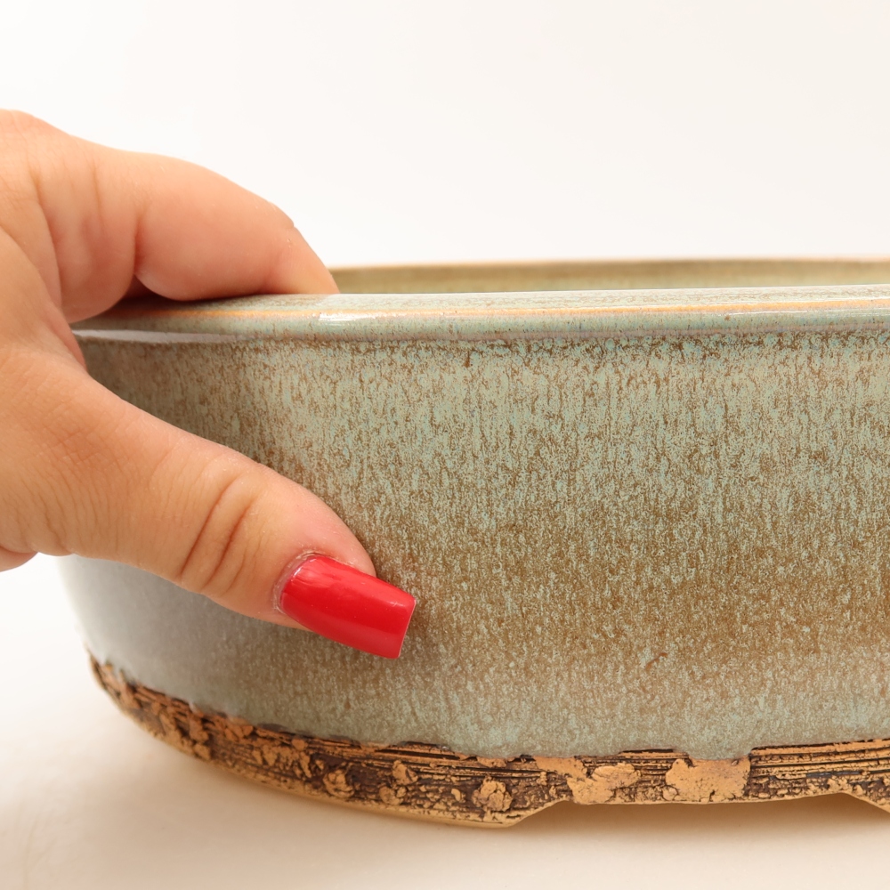 Ceramic bonsai pot, 29 x 29 x 8.5 cm, green