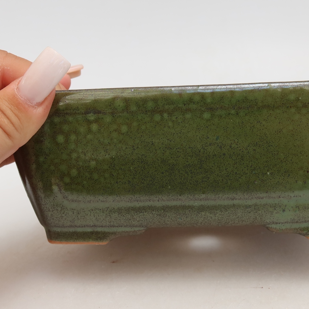 Ceramic bonsai bowl 16 x 12 x 6 cm, green
