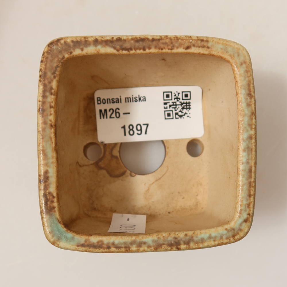 Ceramic bonsai pot, 6.5 x 6.5 x 4.5 cm, green