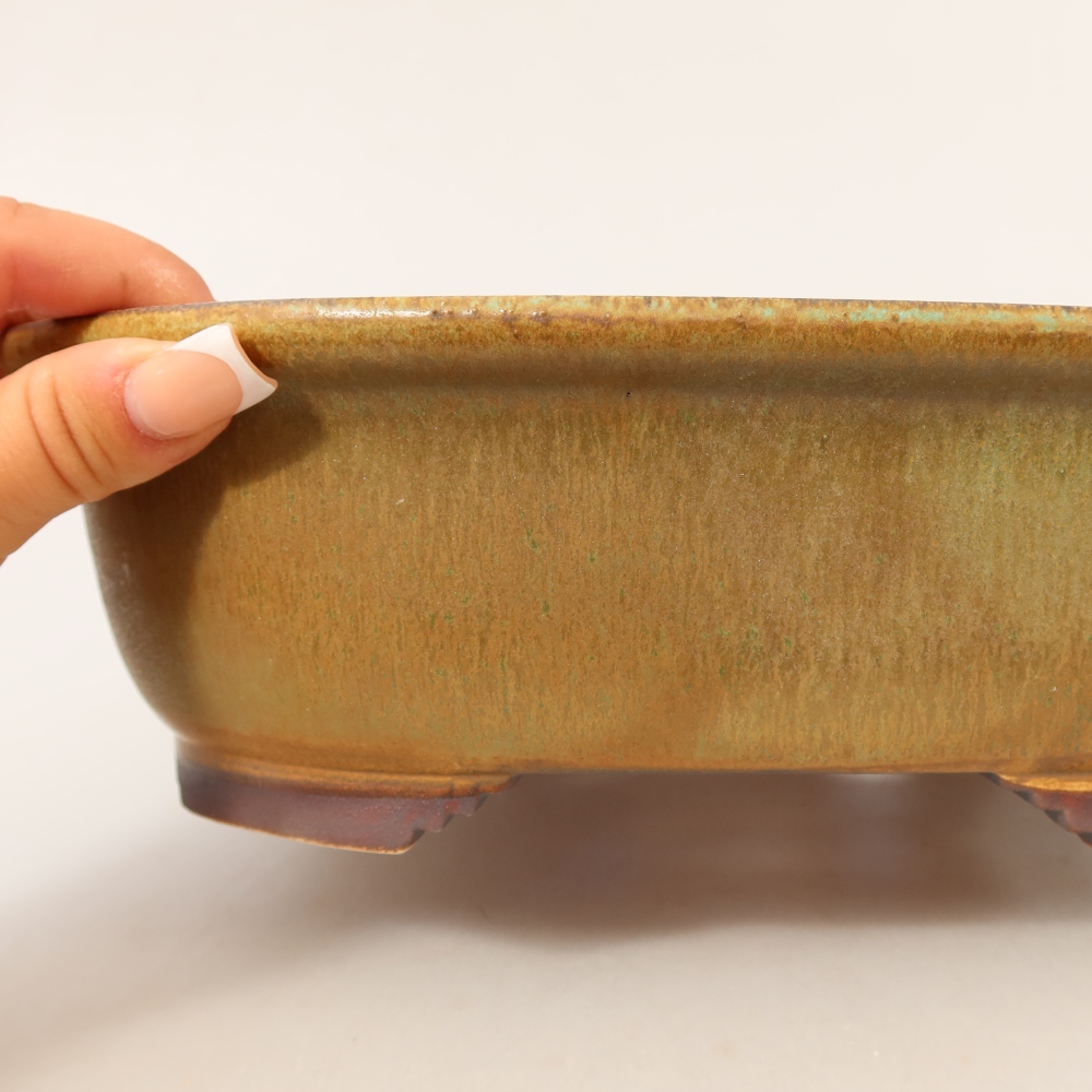 Ceramic bonsai bowl 25 x 21,5 x 7,5 cm, green