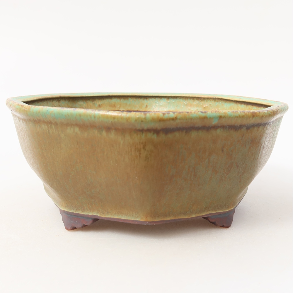 Ceramic bonsai pot, 17 x 16 x 6.5 cm, green