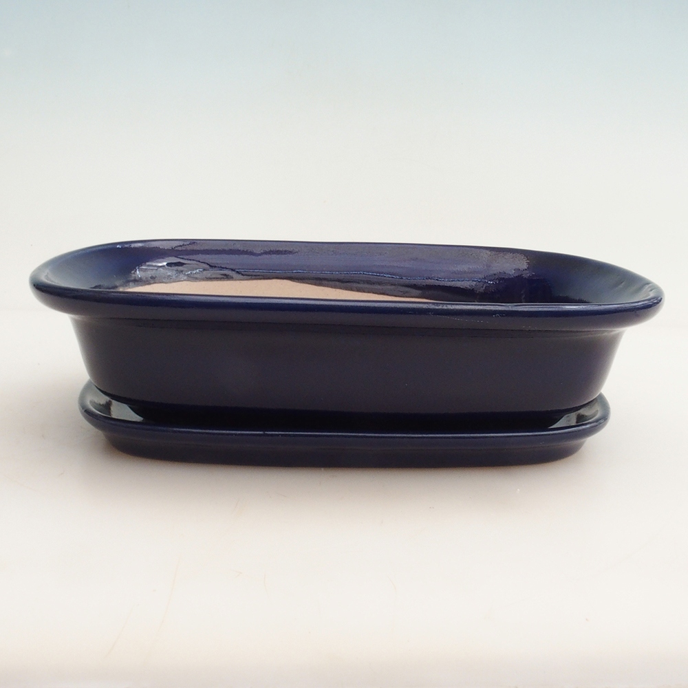 Bonsai bowl + saucer H25 - 23 x 17 x 5.5 cm. - blue